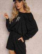 defox Set de trening Negru din 2 piese Bluză mai scurtă și Pantaloni scurți largi Frania