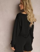 defox Set de trening Negru din 2 piese Bluză mai scurtă și Pantaloni scurți largi Frania