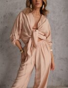 defox Set din viscoză bej cu croială lejeră cu cămașă și pantaloni Sesorilia