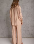 defox Set din viscoză bej cu croială lejeră cu cămașă și pantaloni Sesorilia