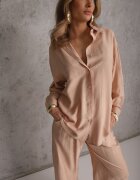 defox Set din viscoză bej cu croială lejeră cu cămașă și pantaloni Sesorilia