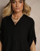 defox Set din viscoză negru Pantaloni Largi și Cămașă cu Mâneci Suflecate Tulmoi