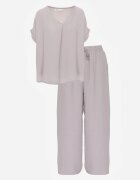 defox Set Gri deschis Bluză și Pantaloni Largi din Viscoză și Buzunare Efraria