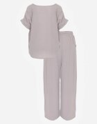 defox Set Gri deschis Bluză și Pantaloni Largi din Viscoză și Buzunare Efraria
