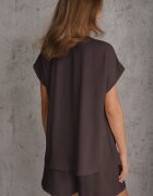 defox Set Gri închis cu Vâscoză Tricou cu Nasturi Decorativi și Pantaloni scurți Niterela