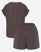 defox Set Gri închis cu Vâscoză Tricou cu Nasturi Decorativi și Pantaloni scurți Niterela