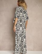 defox Set negru de viscoză cu imprimeu ornamental cămașă și pantaloni largi Sarilsa