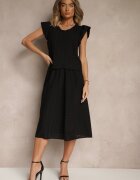 defox Set Negru din bumbac decorat cu broderie Cămașă cu mânecă scurtă și Fustă Efrurina