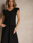 defox Set Negru din bumbac decorat cu broderie Cămașă cu mânecă scurtă și Fustă Efrurina