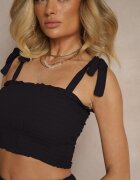 defox Set Negru din Bumbac Fustă cu Volane și Top cu Fundițe Sarionae