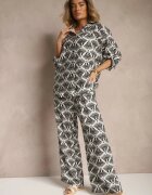 defox Set Negru din Vâscoză Cămașă și Pantaloni cu Imprimeu Ornamental Desanelia