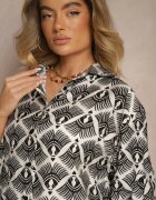 defox Set Negru din Vâscoză Cămașă și Pantaloni cu Imprimeu Ornamental Desanelia