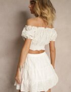 defox Set perforat din bumbac bej deschis Top scurt Fustă cu elastic în talie Igue