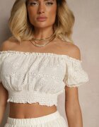 defox Set perforat din bumbac bej deschis Top scurt Fustă cu elastic în talie Igue