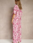 defox Set Roz Din viscoză cu imprimeu ornamental Cămașă și Pantaloni largi Sarilsa
