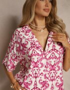 defox Set Roz Din viscoză cu imprimeu ornamental Cămașă și Pantaloni largi Sarilsa