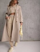 defox Set Trening Bej Pantaloni și Bluză cu Glugă și Buzunar Tip Cangur Lotilea