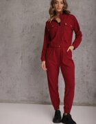 defox Set Trening Bordou cu Dungi Jachetă cu fermoar și guler și Pantaloni