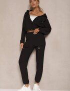 defox Set Trening Negru Utility Bluză cu fermoar și Pantaloni cu buzunare Telinoria