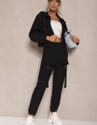 defox Set Trening Negru Utility Bluză cu fermoar și Pantaloni cu buzunare Telinoria