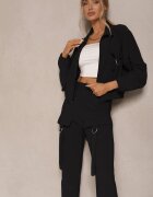 defox Set Trening Negru Utility Bluză cu fermoar și Pantaloni cu buzunare Telinoria