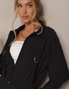 defox Set Trening Negru Utility Bluză cu fermoar și Pantaloni cu buzunare Telinoria