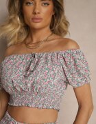defox Set Verde-Roz Bluză spaniolă și Fustă-Pantaloni scurți Decorate cu volane Sadeviae