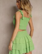 defox Set Verde Top Mulat cu Legătură și Fustă Evazată Evianea