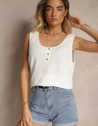 defox Top Alb cu Bumbac Decorat cu Nasturi Ulosiella