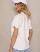 defox Tricou Alb din Bumbac cu Imprimeu cu Paiete Marivinna