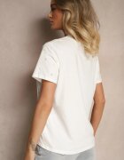 defox Tricou Alb din bumbac decorat cu inscripție și cu zirconii Nalavenna