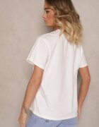 defox Tricou alb din Bumbac Decorat cu Perle și cu Textul Naloreth