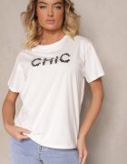 defox Tricou alb din Bumbac Decorat cu Perle și cu Textul Naloreth
