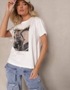 defox Tricou Din bumbac Alb cu Sclipici și Imprimeu Nalamis