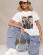defox Tricou Din bumbac Alb cu Sclipici și Imprimeu Nalamis