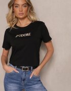 defox Tricou Negru din Bumbac cu Imprimeu Nalothra