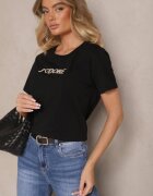 defox Tricou Negru din Bumbac cu Imprimeu Nalothra