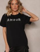 defox Tricou Negru Din bumbac Cu inscripție Cu paiete Marivinna