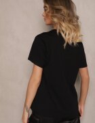 defox Tricou Negru Din bumbac Cu inscripție Cu paiete Marivinna