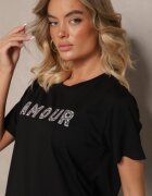 defox Tricou Negru Din bumbac Cu inscripție Cu paiete Marivinna
