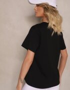 defox Tricou Negru din Bumbac Decorat cu Perle și cu Textul Naloreth