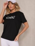 defox Tricou Negru din Bumbac Decorat cu Perle și cu Textul Naloreth