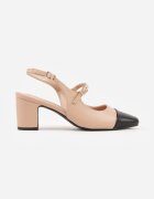 diamantique Sandale bej cu toc gros slingback decorate cu baretă Divolia