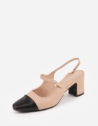 diamantique Sandale bej cu toc gros slingback decorate cu baretă Divolia