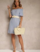 Eight2Nine Rochie Albastru deschis cu Croială Spaniolă din Bumbac cu Decorațiuni Ajurate Filviana