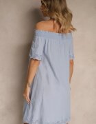 Eight2Nine Rochie Albastru deschis cu Croială Spaniolă din Bumbac cu Decorațiuni Ajurate Filviana