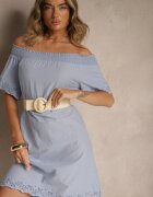 Eight2Nine Rochie Albastru deschis cu Croială Spaniolă din Bumbac cu Decorațiuni Ajurate Filviana