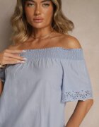 Eight2Nine Rochie Albastru deschis cu Croială Spaniolă din Bumbac cu Decorațiuni Ajurate Filviana