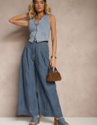 elsa.m by may Blugi Bleumarin Larghi din Bumbac Talie Înaltă Cohna