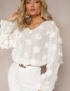 elsa.m by may Bluză Ajurată Albă cu Perle și Flori Decorative Panaly